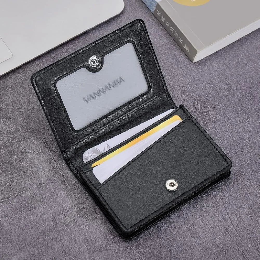 Men's Black Genuine Leather Credit Holder Pocket Bifold Wallets Card Design